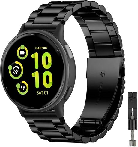أحزمة ساعة معدنية متوافقة مع Garmin Vivoactive 6/Vivoactive 5/3/3 Music، سوار معصم من الفولاذ المقاوم للصدأ 20 مم لـ Garmin Venu SQ/Forerunner 55/165/245 للرجال والنساء in Kuwait