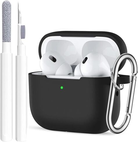 Case for AirPods 4 Cover (2024), Soft Silicone Protective Case for Apple AirPods 4th Generation Case Women Men with Keychain and Cleaner Kit, Black in Saudi Arabia