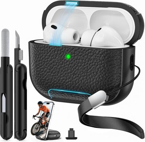 for AirPods Pro 3 Case 2025 with Magnetic Lid Lock & Phone Stand, TPU Lava Texture for AirPods Pro 3 Generation Case Cover with Wrist Strap & Cleaner, iPod Pro 3 Case for Men Women,Black in Saudi Arabia