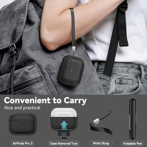 for AirPods Pro 3 Case 2025 with Magnetic Lid Lock & Phone Stand, TPU Lava Texture for AirPods Pro 3 Generation Case Cover with Wrist Strap & Cleaner, iPod Pro 3 Case for Men Women,Black in Saudi Arabia