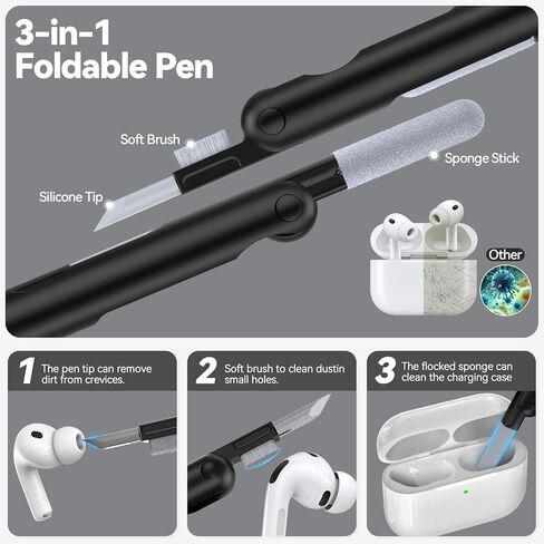 for AirPods Pro 3 Case 2025 with Magnetic Lid Lock & Phone Stand, TPU Lava Texture for AirPods Pro 3 Generation Case Cover with Wrist Strap & Cleaner, iPod Pro 3 Case for Men Women,Black in Saudi Arabia