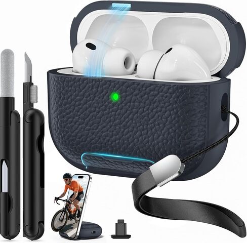 for AirPods Pro 3 Case 2025 with Magnetic Lid Lock & Phone Stand, TPU Lava Texture for AirPods Pro 3 Generation Case Cover with Wrist Strap & Cleaner, iPod Pro 3 Case for Men Women,Black in Saudi Arabia