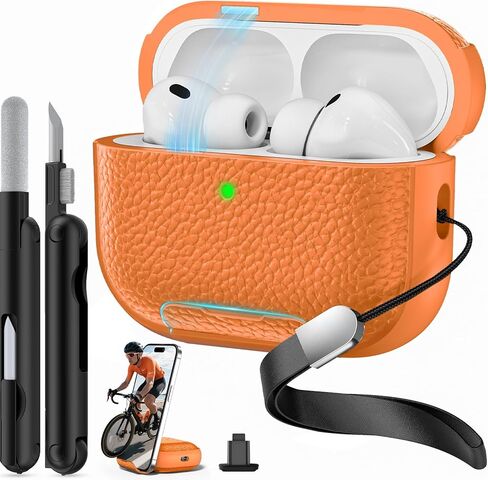 حافظة AirPods Pro 3 2025 مع قفل بغطاء مغناطيسي وحامل هاتف، غطاء حافظة من مادة TPU Lava لجهاز AirPods Pro 3 مع حزام معصم ومنظف، حافظة iPod Pro 3 للرجال والنساء، أسود in Saudi Arabia