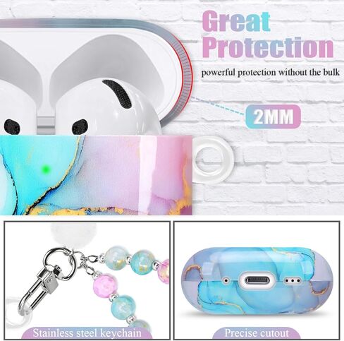 حافظة رخامية لأجهزة Airpods 4 غطاء جمالي لطيف متوافق مع Air Pods الجيل الرابع (2024) غلاف للفتيات وردي أزرق in Kuwait
