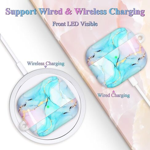 حافظة رخامية لأجهزة Airpods 4 غطاء جمالي لطيف متوافق مع Air Pods الجيل الرابع (2024) غلاف للفتيات وردي أزرق in Kuwait