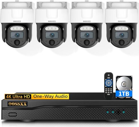 OOSSXX 4K 8MP AHD CCTV Cameras for Home Security System with Audio/Mic, PIR Detection, 360°View PTZ Wired Security Camera Outdoor, H.265+ 8CH Video Surveillance DVR Recorder, 24/7 Recording in Saudi Arabia