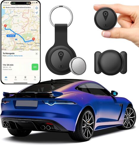 جهاز تعقب GPS صغير للمركبات، أجهزة تتبع للسيارات، جهاز تعقب GPS محمول مخفي للسيارات، مضاد لرش السوائل متاح لنظام iOS Find My (iOS فقط)، لا يتطلب اشتراك رسوم شهرية ولا يتطلب بطاقة SIM - أسود in Kuwait