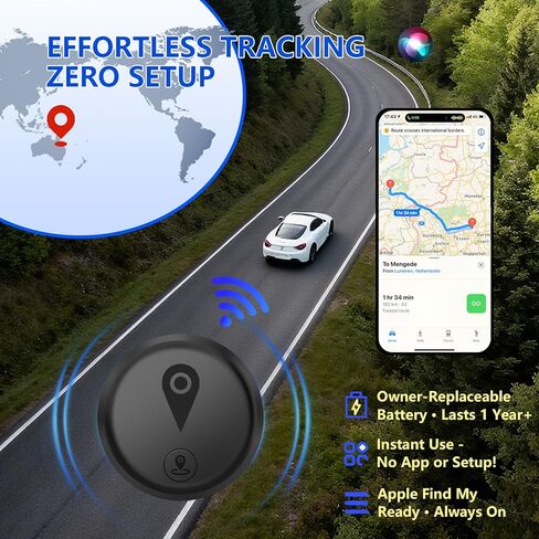 جهاز تعقب GPS صغير للمركبات، أجهزة تتبع للسيارات، جهاز تعقب GPS محمول مخفي للسيارات، مضاد لرش السوائل متاح لنظام iOS Find My (iOS فقط)، لا يتطلب اشتراك رسوم شهرية ولا يتطلب بطاقة SIM - أسود in Kuwait