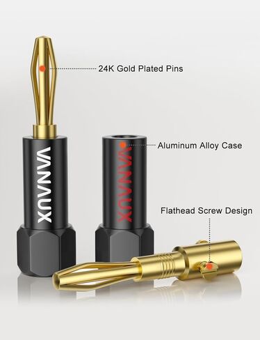 VANAUX Banana Plugs (Closed Dual Screw) - Gold Plated Speaker Plugs Connector for Speaker Wire, Amplifier, Receiver, Banana Wall Plate-Black (2 Pairs/4 Pieces) in Saudi Arabia