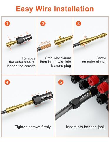 VANAUX Banana Plugs (Closed Dual Screw) - Gold Plated Speaker Plugs Connector for Speaker Wire, Amplifier, Receiver, Banana Wall Plate-Black (2 Pairs/4 Pieces) in Saudi Arabia