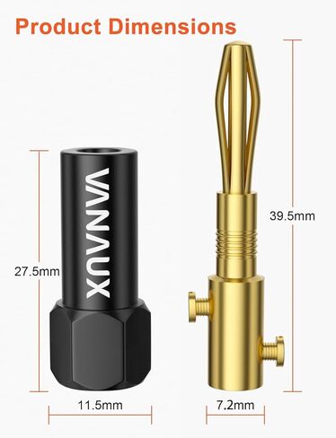 VANAUX Banana Plugs (Closed Dual Screw) - Gold Plated Speaker Plugs Connector for Speaker Wire, Amplifier, Receiver, Banana Wall Plate-Black (2 Pairs/4 Pieces) in Saudi Arabia