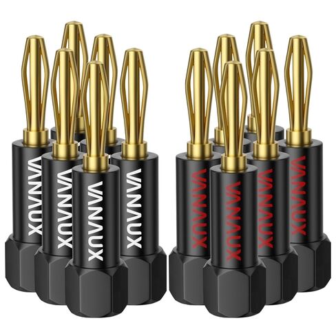 VANAUX Banana Plugs (Closed Dual Screw) - Gold Plated Speaker Plugs Connector for Speaker Wire, Amplifier, Receiver, Banana Wall Plate-Black (2 Pairs/4 Pieces) in Saudi Arabia