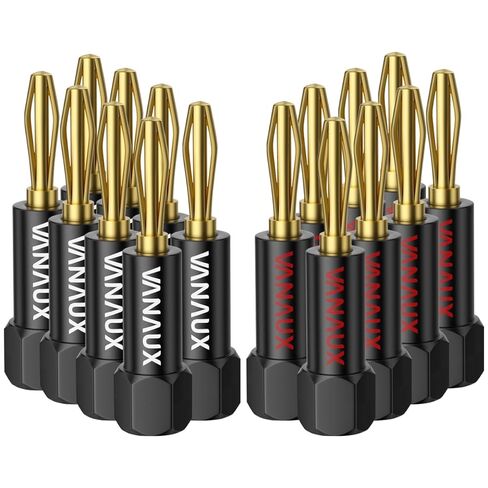 VANAUX Banana Plugs (Closed Dual Screw) - Gold Plated Speaker Plugs Connector for Speaker Wire, Amplifier, Receiver, Banana Wall Plate-Black (2 Pairs/4 Pieces) in Saudi Arabia