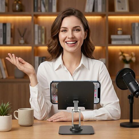 حامل تابلت معدني، حامل تابلت قابل للتعديل بزاوية 360 درجة للمكتب متوافق مع ملحقات مكتب التابلت مقاس 4-16 بوصة، أسود in Saudi Arabia