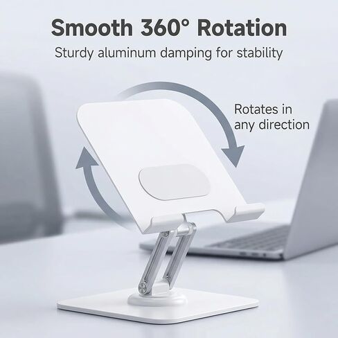 Metal Tablet Stand, Adjustable 360° Rotation Tablet Stand for Desk Compatible with 4-16" Tablet Office Accessories, White in Saudi Arabia