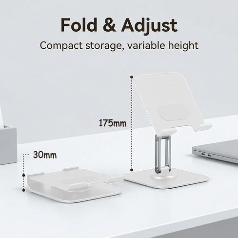 Metal Tablet Stand, Adjustable 360° Rotation Tablet Stand for Desk Compatible with 4-16" Tablet Office Accessories, White in Saudi Arabia