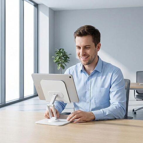 Metal Tablet Stand, Adjustable 360° Rotation Tablet Stand for Desk Compatible with 4-16" Tablet Office Accessories, White in Saudi Arabia