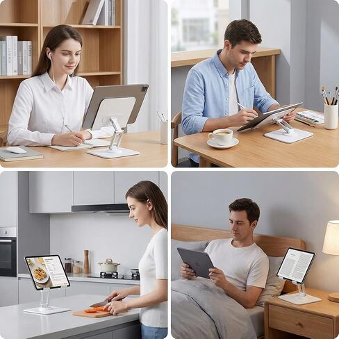 Metal Tablet Stand, Adjustable 360° Rotation Tablet Stand for Desk Compatible with 4-16" Tablet Office Accessories, White in Saudi Arabia