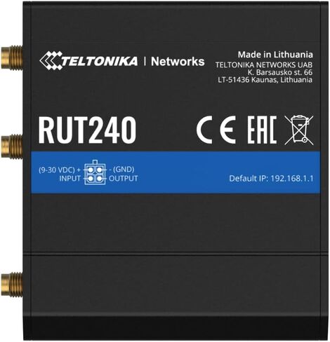 Teltonika RUT2400AU000 Model RUT240 Industrial Cellular Router, Black, for use with All US Carriers (ATT, T-Mobile, Bell, and Verizon), 4G, 3G and 2G Frequencies, WiFi, WAN and LAN Ports in Saudi Arabia