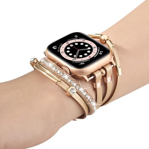 سوار CAGOS Boho متوافق مع أساور ساعة Apple للنساء 38 مم 40 مم 41 مم 42 مم 44 مم 45 مم 46 مم 49 مم، حزام مجوهرات أنيق مصنوع يدويًا متعدد الطبقات من الجلد مع مشبك معدني قابل للتعديل لسلسلة iWatch Band 11/10/9/8/7/6/5/4/3/2/1/SE/Ultra in Saudi Arabia
