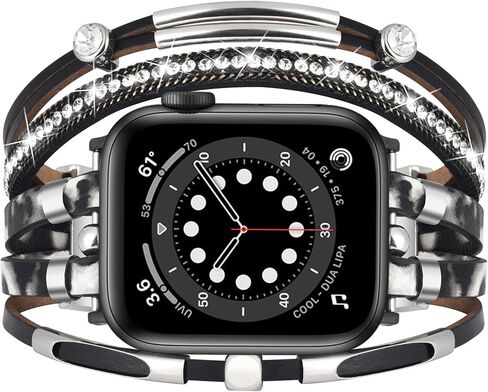 سوار CAGOS Boho متوافق مع أساور ساعة Apple للنساء 38 مم 40 مم 41 مم 42 مم 44 مم 45 مم 46 مم 49 مم، حزام مجوهرات أنيق مصنوع يدويًا متعدد الطبقات من الجلد مع مشبك معدني قابل للتعديل لسلسلة iWatch Band 11/10/9/8/7/6/5/4/3/2/1/SE/Ultra in Saudi Arabia