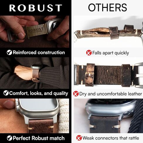 سوار ساعة من الجلد الأصلي من ROBUST للرجال - متوافق مع أحزمة ساعات Apple مقاس 49 ملم - حزام بديل لساعة iWatch Ultra 2/1 SE وSE 2 Series 10 9 8 7 6 5 4 in Kuwait