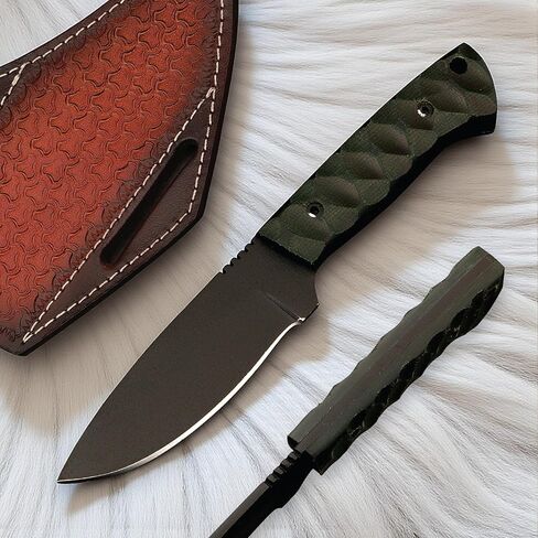 Full Tang Fixed Blade Hunting Knife with Sheath, 4 Inch Stainless Steel Blade, Ergonomic Dark Green Micarta Handle, Tactical Knife for Hunting Essentials, Skinning Knive for hunting, Skinner knife, knife for skinning, skinning knife, knife for deer skinni in Saudi Arabia