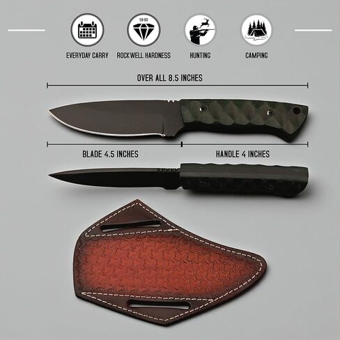 Full Tang Fixed Blade Hunting Knife with Sheath, 4 Inch Stainless Steel Blade, Ergonomic Dark Green Micarta Handle, Tactical Knife for Hunting Essentials, Skinning Knive for hunting, Skinner knife, knife for skinning, skinning knife, knife for deer skinni in Saudi Arabia