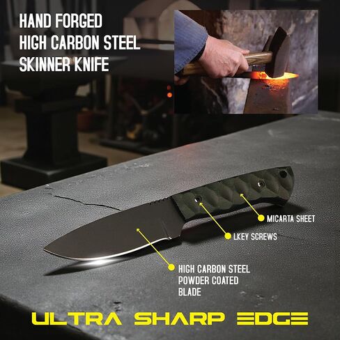 Full Tang Fixed Blade Hunting Knife with Sheath, 4 Inch Stainless Steel Blade, Ergonomic Dark Green Micarta Handle, Tactical Knife for Hunting Essentials, Skinning Knive for hunting, Skinner knife, knife for skinning, skinning knife, knife for deer skinni in Saudi Arabia