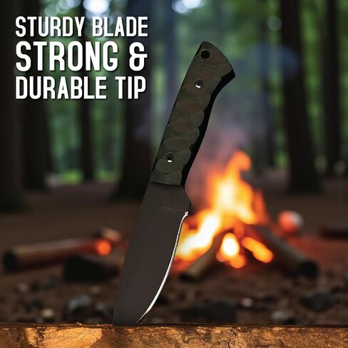 Full Tang Fixed Blade Hunting Knife with Sheath, 4 Inch Stainless Steel Blade, Ergonomic Dark Green Micarta Handle, Tactical Knife for Hunting Essentials, Skinning Knive for hunting, Skinner knife, knife for skinning, skinning knife, knife for deer skinni in Saudi Arabia