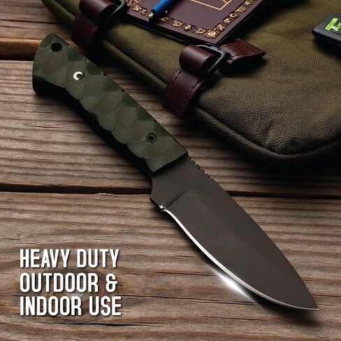 Full Tang Fixed Blade Hunting Knife with Sheath, 4 Inch Stainless Steel Blade, Ergonomic Dark Green Micarta Handle, Tactical Knife for Hunting Essentials, Skinning Knive for hunting, Skinner knife, knife for skinning, skinning knife, knife for deer skinni in Saudi Arabia