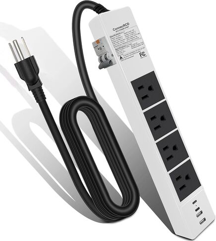 شريط طاقة GFCI مع 4 منافذ و4 منافذ USB (2 USB-C)، سلك تمديد محمي عالي التحمل بطول 6 أقدام، 15 أمبير/1875 وات، موسع منفذ قابل للتركيب على الحائط للحديقة والمكتب وغسالة الضغط والحديقة in Kuwait