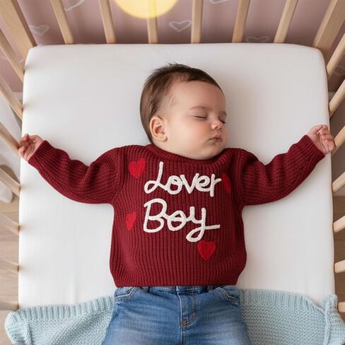 Baby Boy Valenitens Sweater Lover Heart Long Sleeve Knit Sweatshirt Pullover Toddler Infant Newborn Spring Outfit in Saudi Arabia
