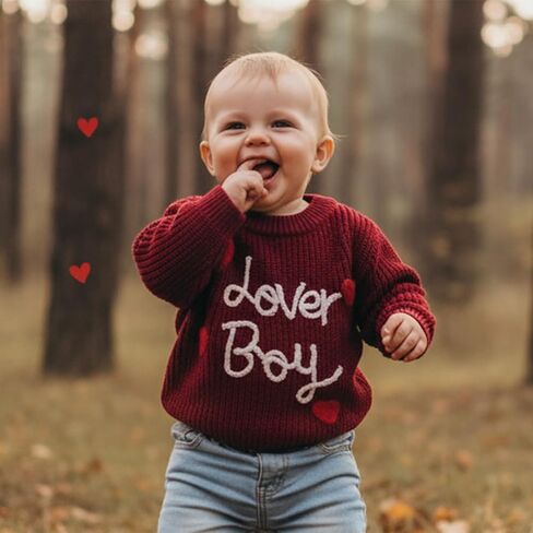 Baby Boy Valenitens Sweater Lover Heart Long Sleeve Knit Sweatshirt Pullover Toddler Infant Newborn Spring Outfit in Saudi Arabia