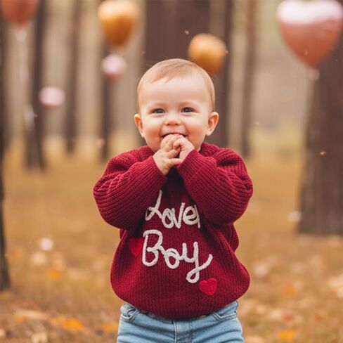Baby Boy Valenitens Sweater Lover Heart Long Sleeve Knit Sweatshirt Pullover Toddler Infant Newborn Spring Outfit in Saudi Arabia