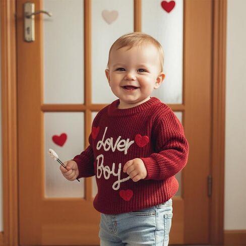 Baby Boy Valenitens Sweater Lover Heart Long Sleeve Knit Sweatshirt Pullover Toddler Infant Newborn Spring Outfit in Saudi Arabia