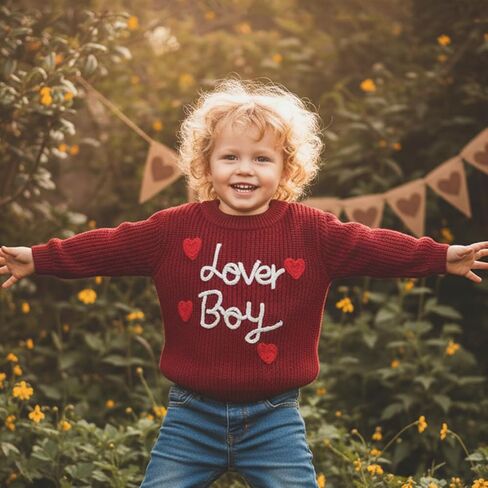 Baby Boy Valenitens Sweater Lover Heart Long Sleeve Knit Sweatshirt Pullover Toddler Infant Newborn Spring Outfit in Saudi Arabia