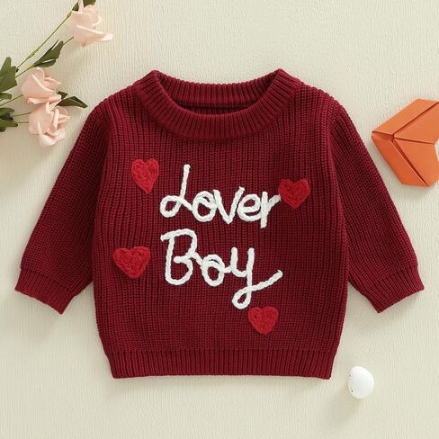 Baby Boy Valenitens Sweater Lover Heart Long Sleeve Knit Sweatshirt Pullover Toddler Infant Newborn Spring Outfit in Saudi Arabia