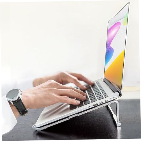 Gatuida Desk Mount Laptop Stand Folding Metal Laptop Holder with Non Slip Pads Ergonomic Riser for Comfortable Viewing and Cooling Portable Silver for Office Home in Saudi Arabia