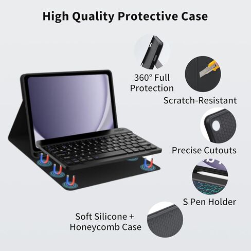 Case with Keyboard and Mouse for Samsung Galaxy Tab A9+/A9 Plus 5G 11 Inch 2023 (SM-X210 X216 X218),Detachable Magnetic Wireless Keyboard, Slim Cover with S Pen Holder, Auto Sleep/Wake (Black) in Saudi Arabia