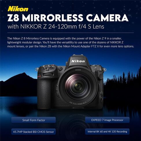 Nikon Z8 Mirrorless Camera with NIKKOR Z 24-120mm f/4 S Lens, Bundle with Flashpoint XPLOR 100 Pro TTL R2 Battery-Powered Monolight (Godox AD100 Pro) in Saudi Arabia
