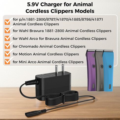 شاحن 5.9 فولت لـ Wahl Bravura 1881-2800 متوافق مع Wahl Arco، لـ Bravura، لـ Chromado، للحركة، لقص الشعر اللاسلكي Mini Arco Animal in Saudi Arabia
