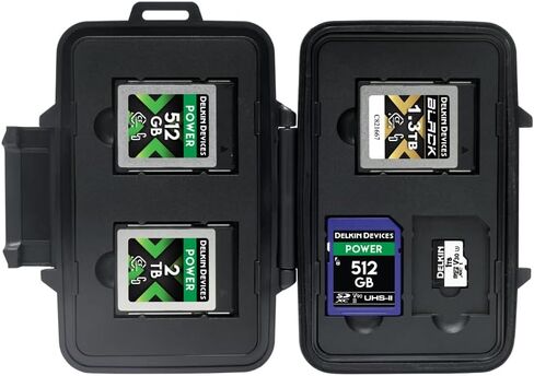 Delkin Devices Black CFexpress Type A 80GB (قراءة 880 ميجابايت/ثانية، كتابة 730 ميجابايت/ثانية، VPG 400) + حقيبة تخزين متينة CFexpress/SD/microSD - بطاقة ذاكرة احترافية وحزمة حمل مقاومة للطقس in Kuwait