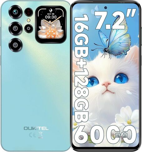 OUKITEL C68 Plus Cell Phone Unlocked, 7.2''120Hz Display &1.81''Rear Screen, 16GB+128GB/TF 1TB Smartphone, 6000mAh Battery Android 15 Phone, 64MP+8MP Mobile Phones, 4G Dual SIM/GPS/5G WiFi/BT5.0,Blue in Kuwait