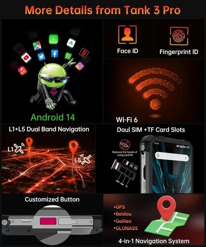 هاتف ذكي متين Tank 3 Pro، هاتف خلوي Android 14 5G مع جهاز عرض، ذاكرة وصول عشوائي 32 جيجابايت + ذاكرة وصول عشوائي 512 جيجابايت، هواتف محمولة خارجية مقاومة للماء مقاس 6.79 بوصة غير مقفلة، 23800 مللي أمبير في الساعة/OTG/GPS (يدعم T-Mobile وVerizon فقط) in Saudi Arabia