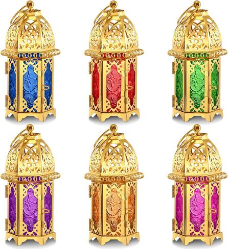 Mumufy 6 Pack Ramadan Lantern Ramadan Decorations for Home Gold Moroccan Lamp Decor Candle Holder Vintage Lanterns Decorative Eid Mubarak Hanging Candle Lantern for Eid Party Decor in Saudi Arabia