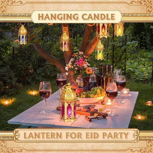 Mumufy 6 Pack Ramadan Lantern Ramadan Decorations for Home Gold Moroccan Lamp Decor Candle Holder Vintage Lanterns Decorative Eid Mubarak Hanging Candle Lantern for Eid Party Decor in Saudi Arabia