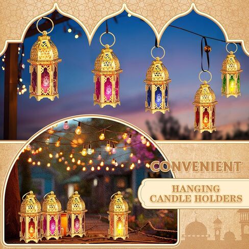 Mumufy 6 Pack Ramadan Lantern Ramadan Decorations for Home Gold Moroccan Lamp Decor Candle Holder Vintage Lanterns Decorative Eid Mubarak Hanging Candle Lantern for Eid Party Decor in Saudi Arabia