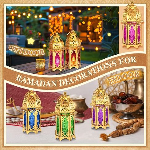 Mumufy 6 Pack Ramadan Lantern Ramadan Decorations for Home Gold Moroccan Lamp Decor Candle Holder Vintage Lanterns Decorative Eid Mubarak Hanging Candle Lantern for Eid Party Decor in Saudi Arabia