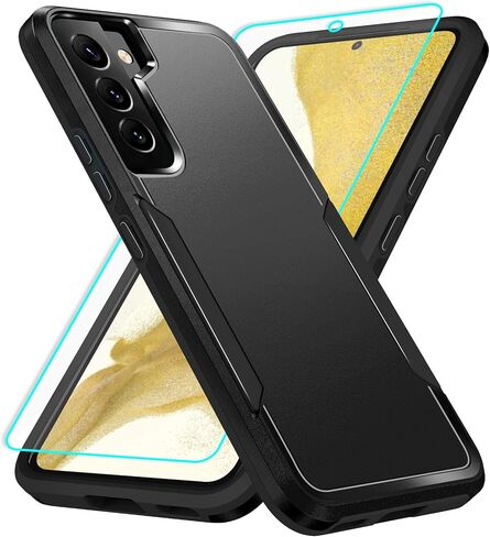 for Galaxy S22 Plus case with Screen Protection: Heavy Duty Protective Shockproof and Scratch Proof Cell Phone case for Samsung Galaxy S22 Plus-Black in Saudi Arabia